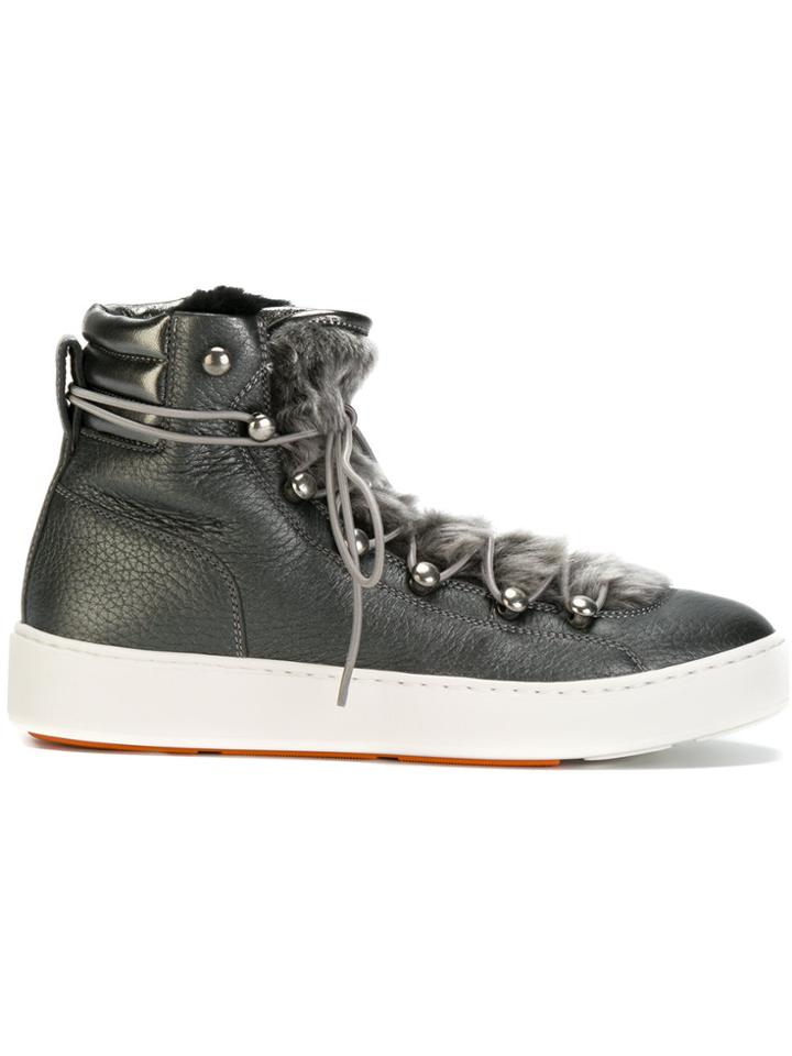Santoni Lace-up Shearling Sneakers - Grey