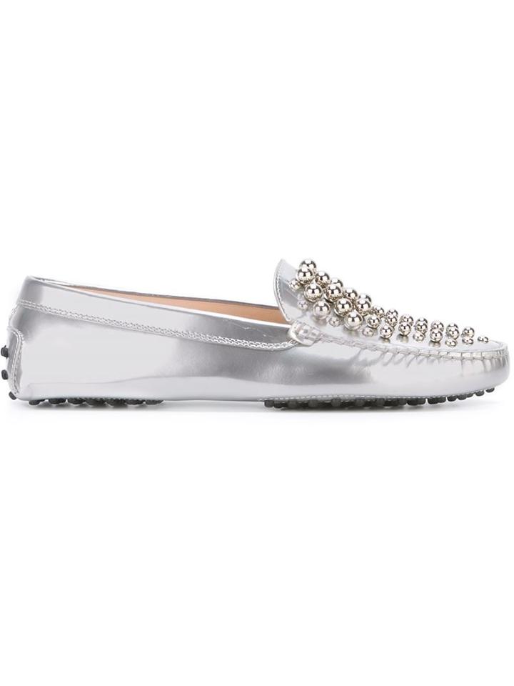 Tod S Studded Loafers, Women's, Size: 37, Grey, Leather/rubber