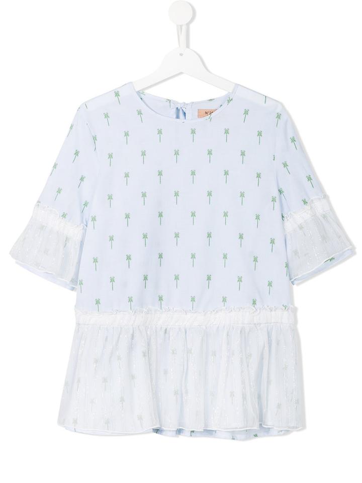 No21 Kids Palm Tree Print Blouse, Girl's, Size: 14 Yrs, Blue