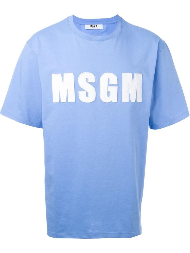 Msgm Logo Print T-shirt, Men's, Size: S, Blue, Cotton