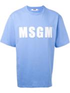 Msgm Logo Print T-shirt, Men's, Size: S, Blue, Cotton