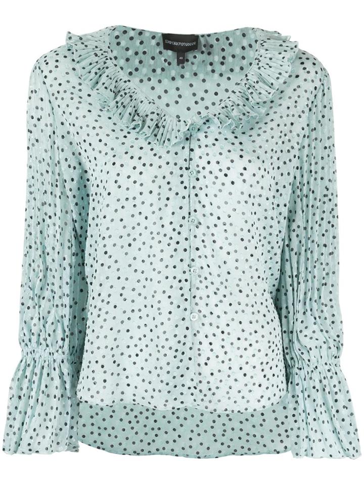 Emporio Armani Polka-dot Frill Blouse - Green