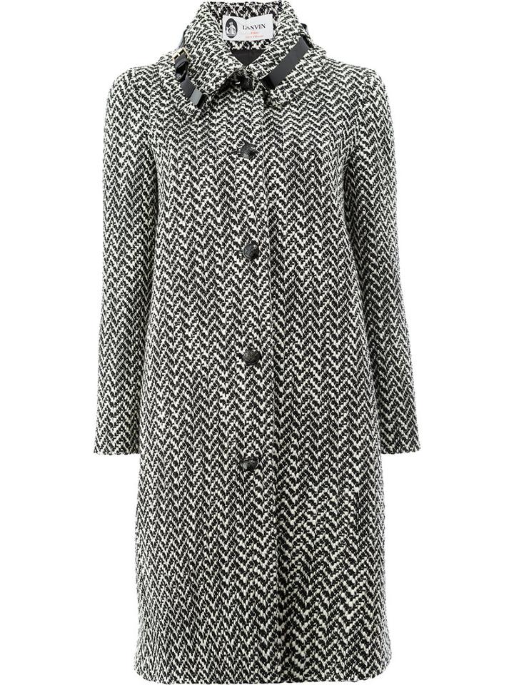 Lanvin - Tweed Style Buckle Detail Collar Coat - Women - Calf Leather/polyamide/acetate/alpaca - 38, Black, Calf Leather/polyamide/acetate/alpaca