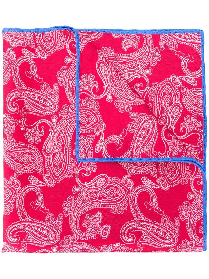 Kiton Paisley Print Pocket Square - Red
