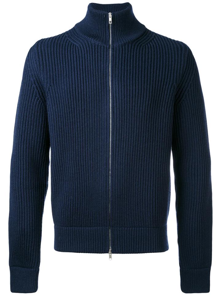 Maison Margiela Ribbed Zip-up Cardigan - Blue