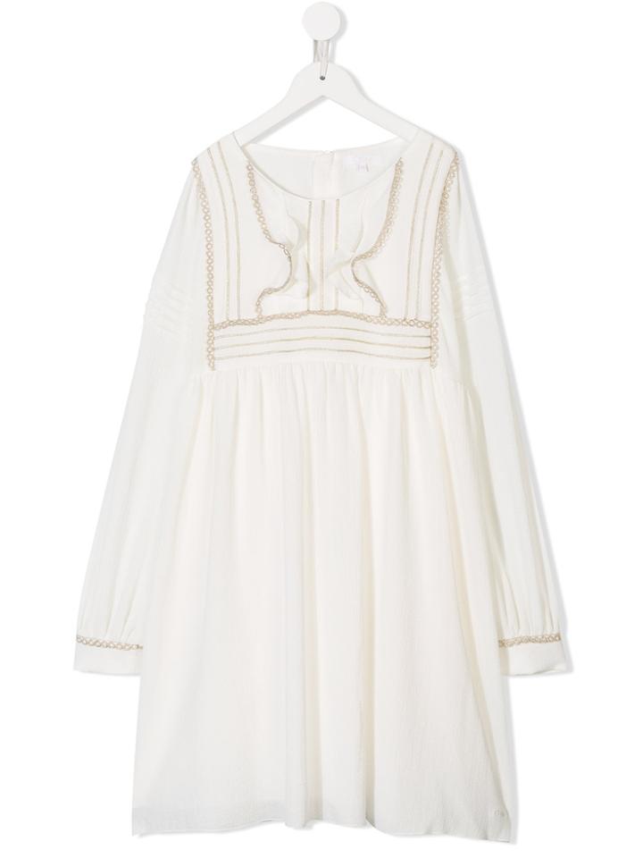 Chloé Kids Teen Flared Midi Dress - White