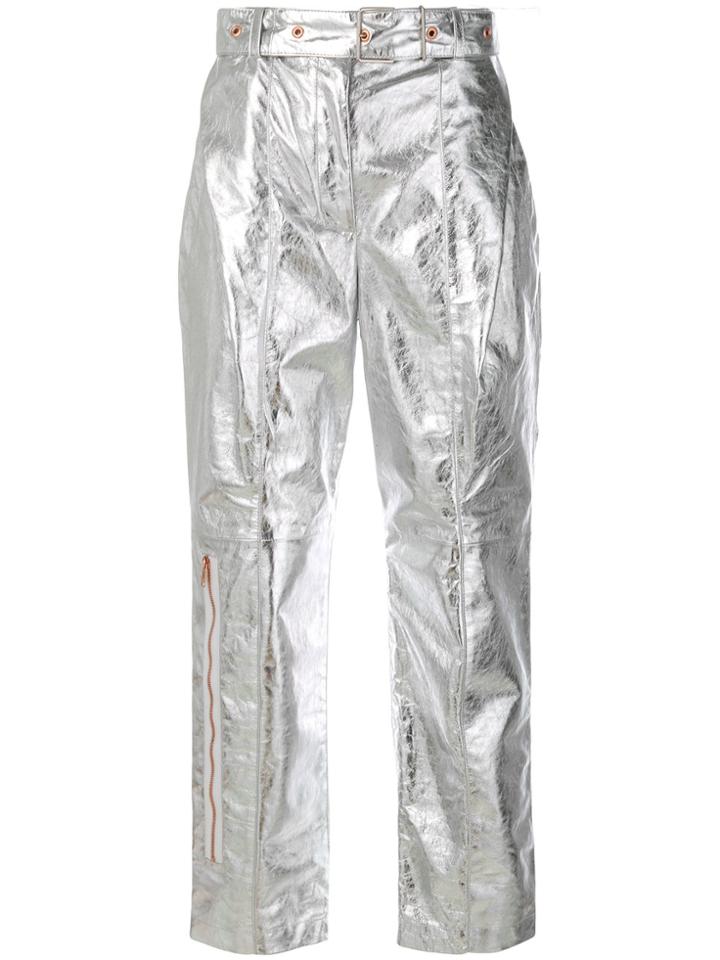 Proenza Schouler Leather Belted Straight Pant - Metallic