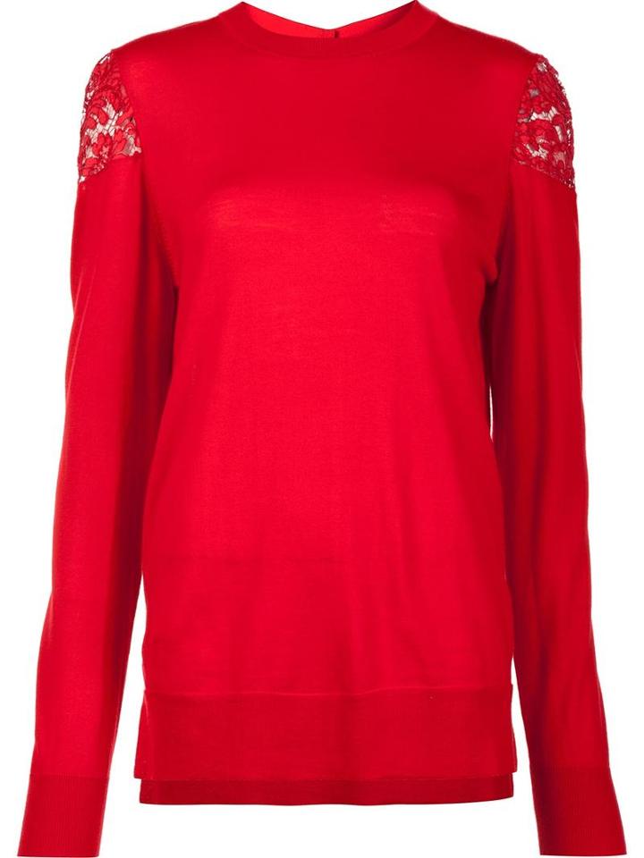 Adam Lippes Lace Shoulder Jumper, Women's, Size: Small, Red, Merino