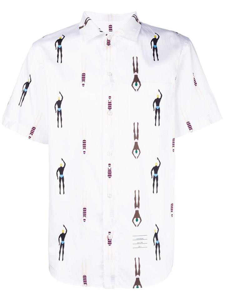 Thom Browne Swimmer Print Polo Collar Shirt - White