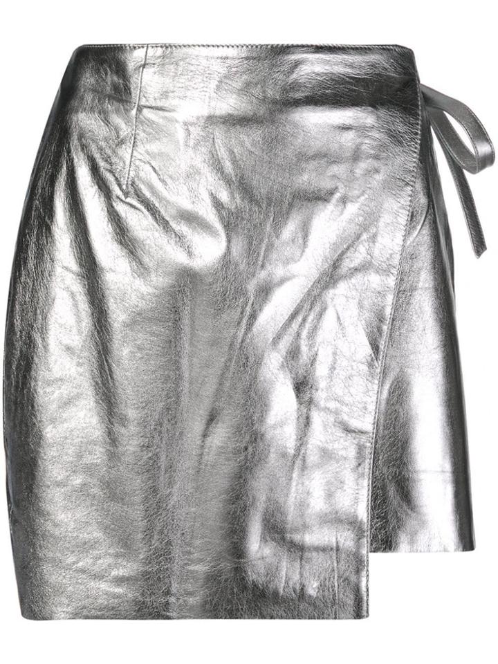 Laneus Metallic-effect Wrap-front Skirt - Silver