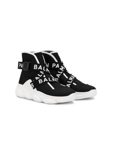 Balmain Kids Teen Logo Trims Sneakers - Black