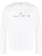 Stone Island Distressed Logo Print Sweatshirt - White