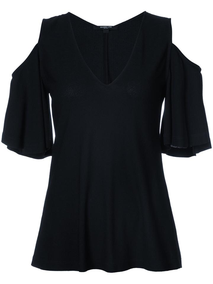 Derek Lam V-neck Cold Shoulder Blouse - Black