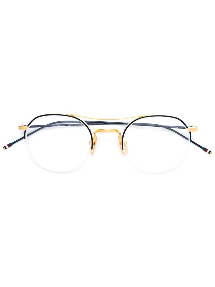Thom Browne Eyewear Navy Enamel & 18k Gold Optical Glasses - Blue
