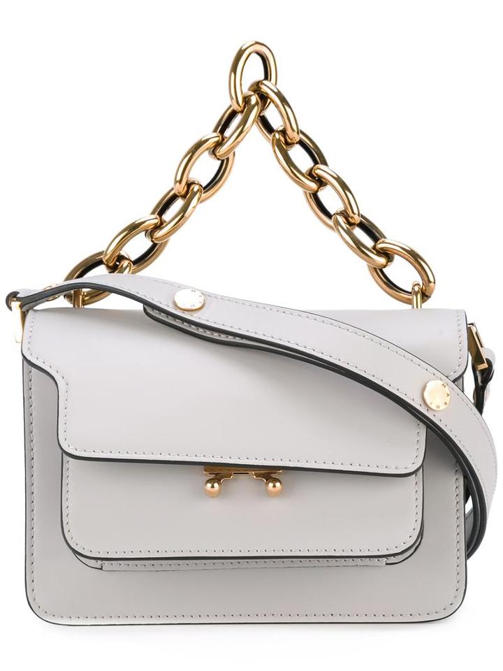 Marni Mini Trunk Shoulder Bag, Women's, Grey, Calf Leather/cotton