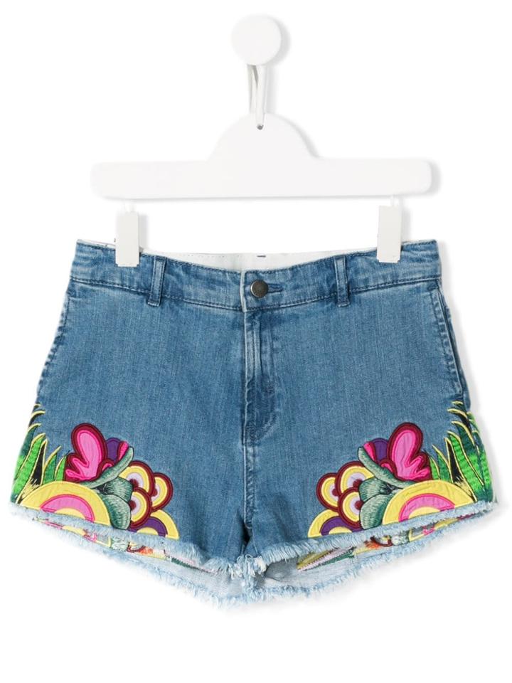 Stella Mccartney Kids Teen Embroidery Denim Shorts - Blue