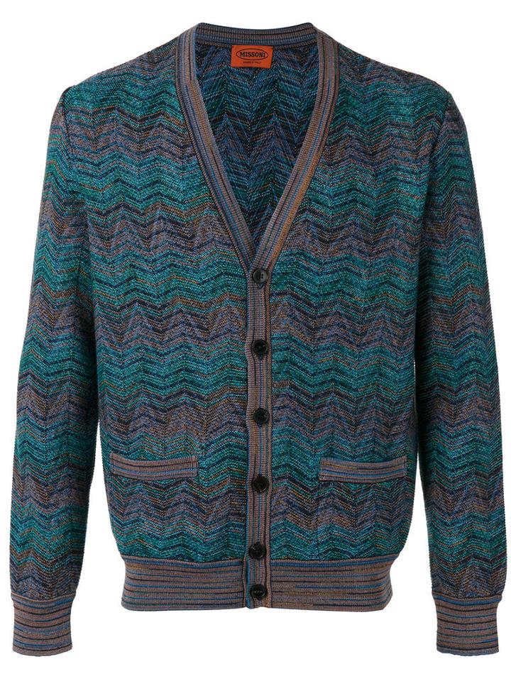 Missoni - Patterned Cardigan - Men - Cotton/nylon/spandex/elastane/wool - 50, Blue, Cotton/nylon/spandex/elastane/wool