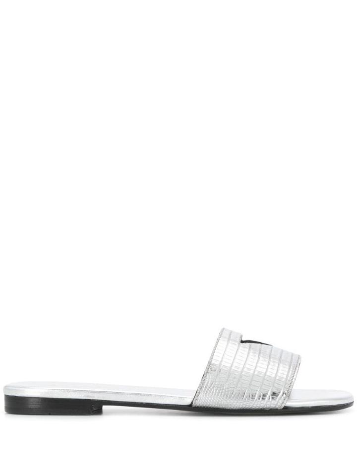 Prada Triangle Cut-out Logo Slides - Silver