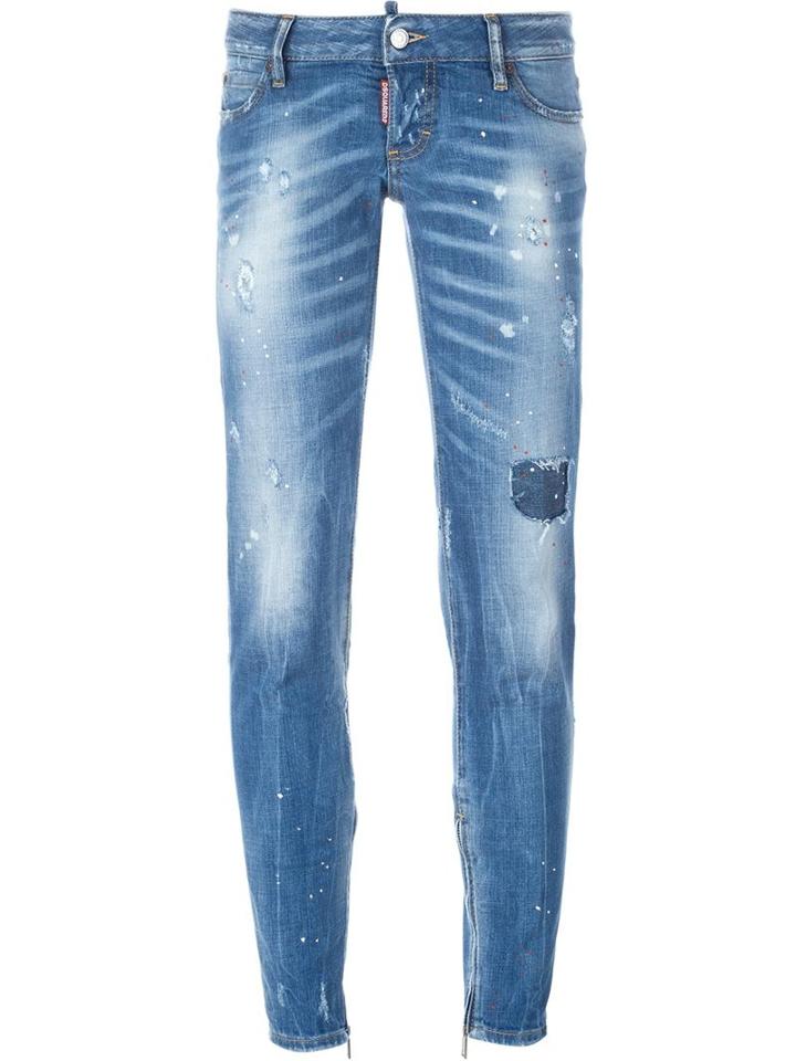 Dsquared2 Skinny Medium Waist Cropped Jeans, Women's, Size: 44, Blue, Leather/cotton/polyester