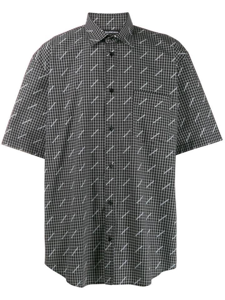 Balenciaga Logo Plaid Shirt - Black
