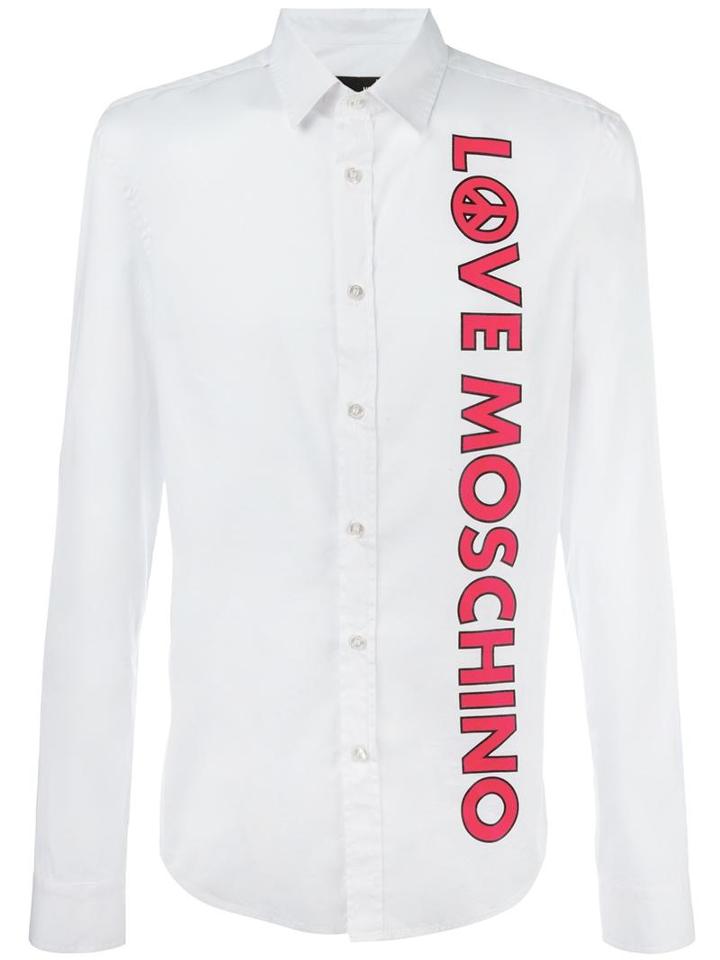 Love Moschino Logo Print Shirt, Men's, Size: Large, White, Cotton/spandex/elastane