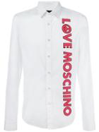 Love Moschino Logo Print Shirt, Men's, Size: Large, White, Cotton/spandex/elastane