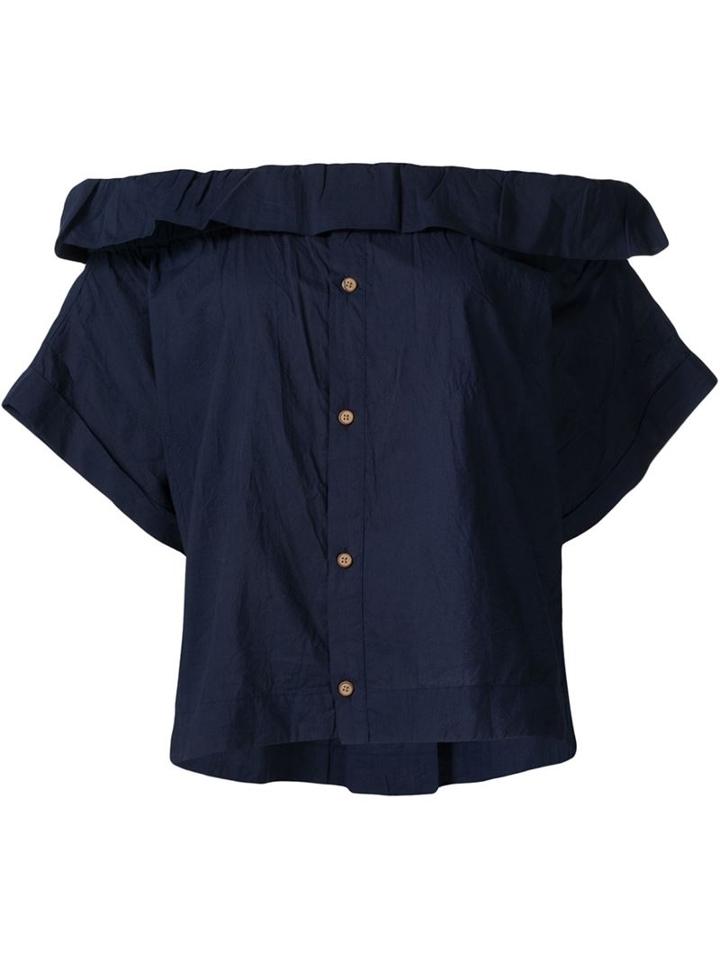 Sea Off Shoulder Ruffle Detail Button Down Blouse