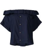 Sea Off Shoulder Ruffle Detail Button Down Blouse