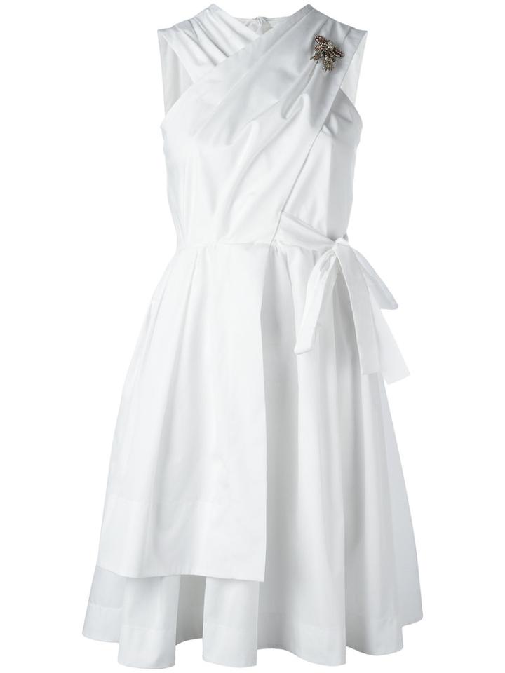 No21 Back Bow Flared Dress, Women's, Size: 40, White, Cotton