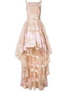 Marchesa Notte Asymmetric Hem Floral Dress - Pink & Purple