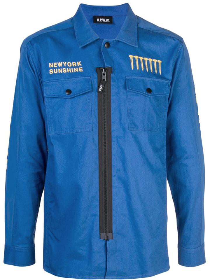 Upww Slogan Print Shirt Jacket - Blue