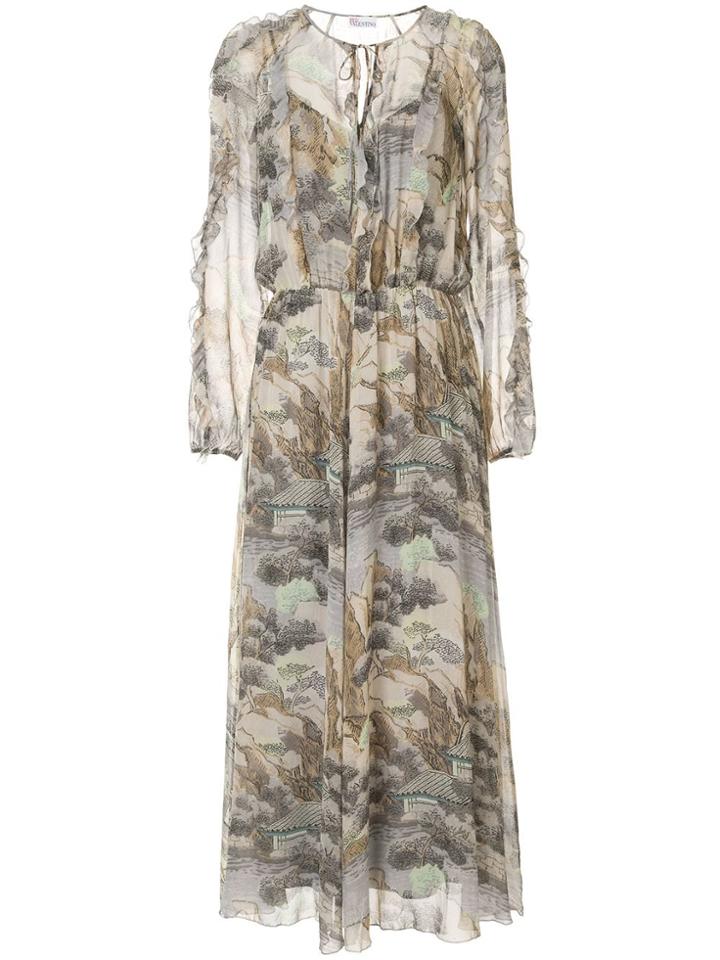 Red Valentino Paysage Chinois Printed Dress - Grey