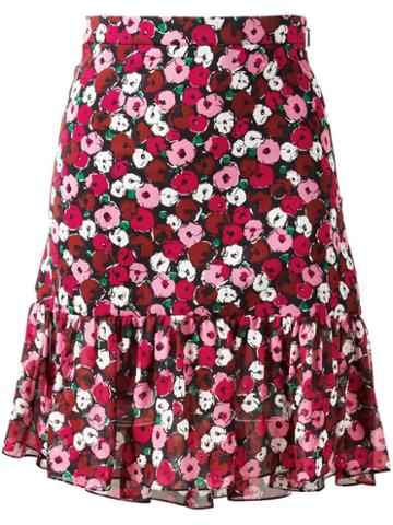 Saint Laurent Anemone Print Ruffle Skirt, Women's, Size: 38, Black, Silk