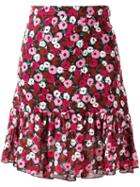 Saint Laurent Anemone Print Ruffle Skirt, Women's, Size: 38, Black, Silk