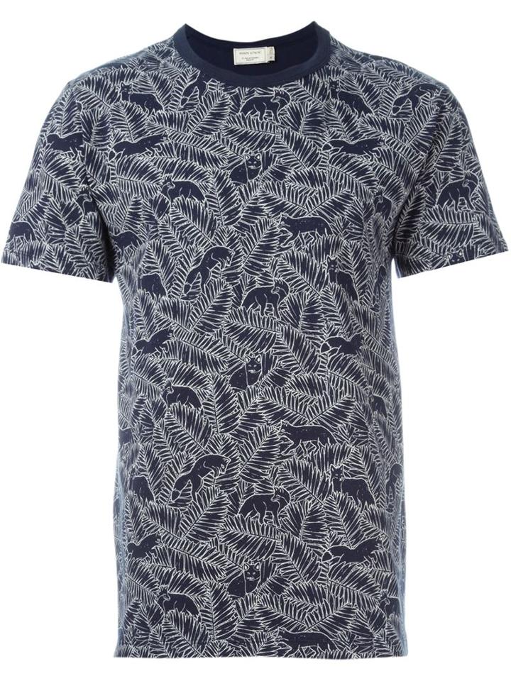 Maison Kitsuné All Over Print T-shirt, Men's, Size: L, Blue, Cotton