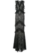 Monique Lhuillier Floral Lace Ruffled Gown - Black