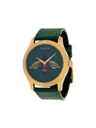 Gucci G-timeless Bee Print Leather Watch - Green