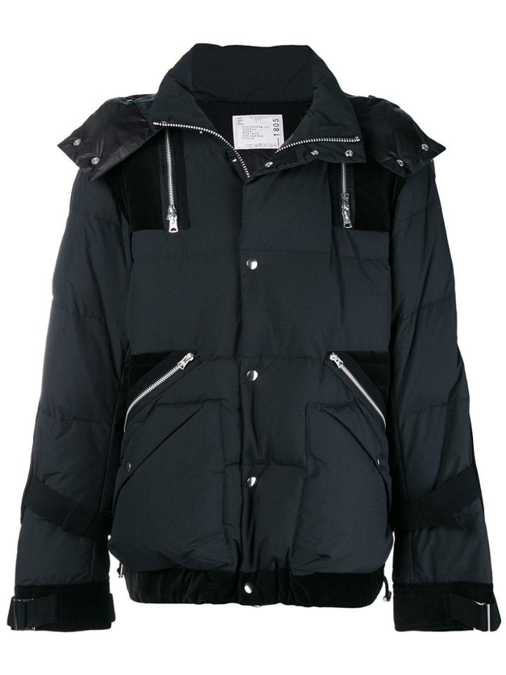 Sacai Zip Embellished Padded Jacket - Black