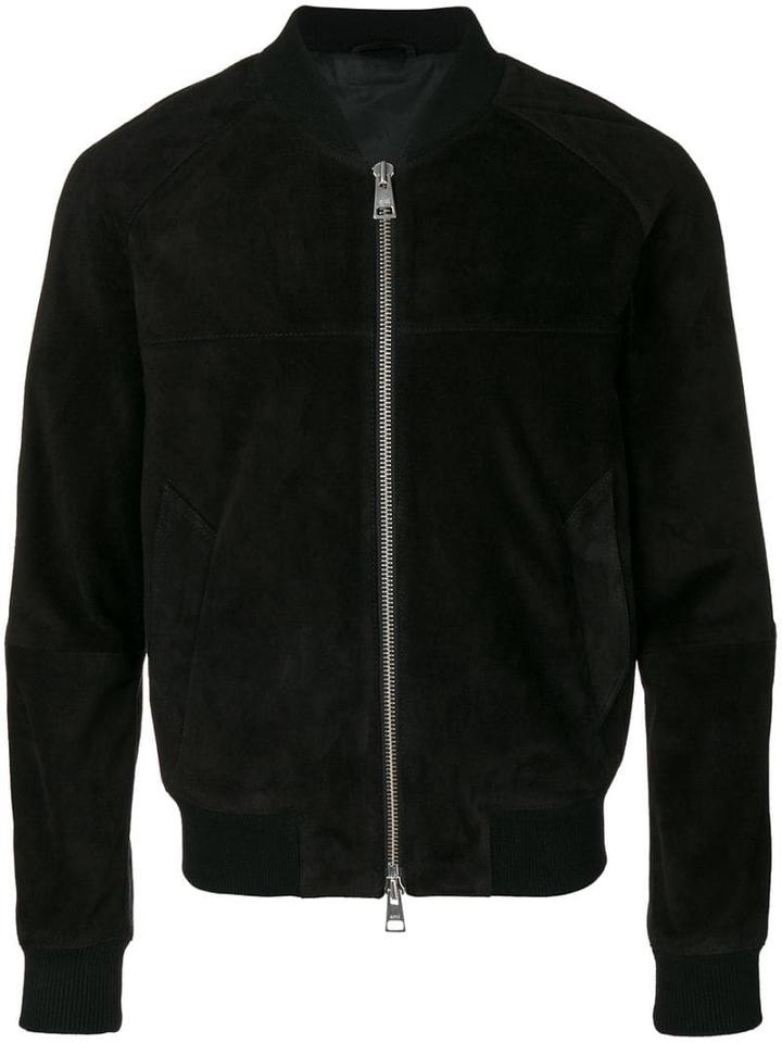 Ami Paris Suede Leather Zipped Jacket With Raglan Sleeves - Black