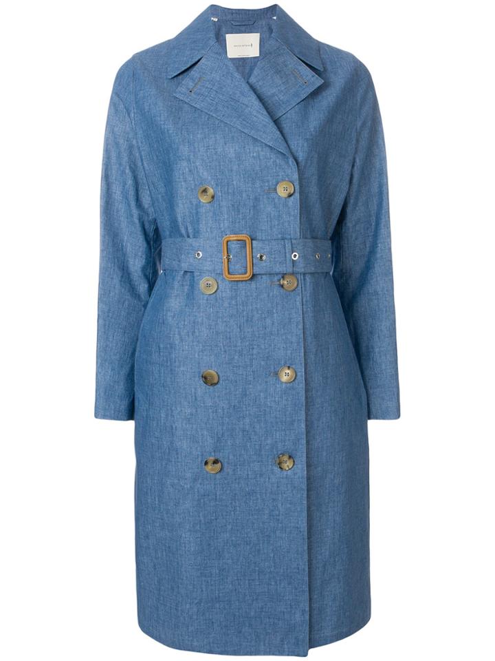 Mackintosh Belted Denim Trench Coat - Blue