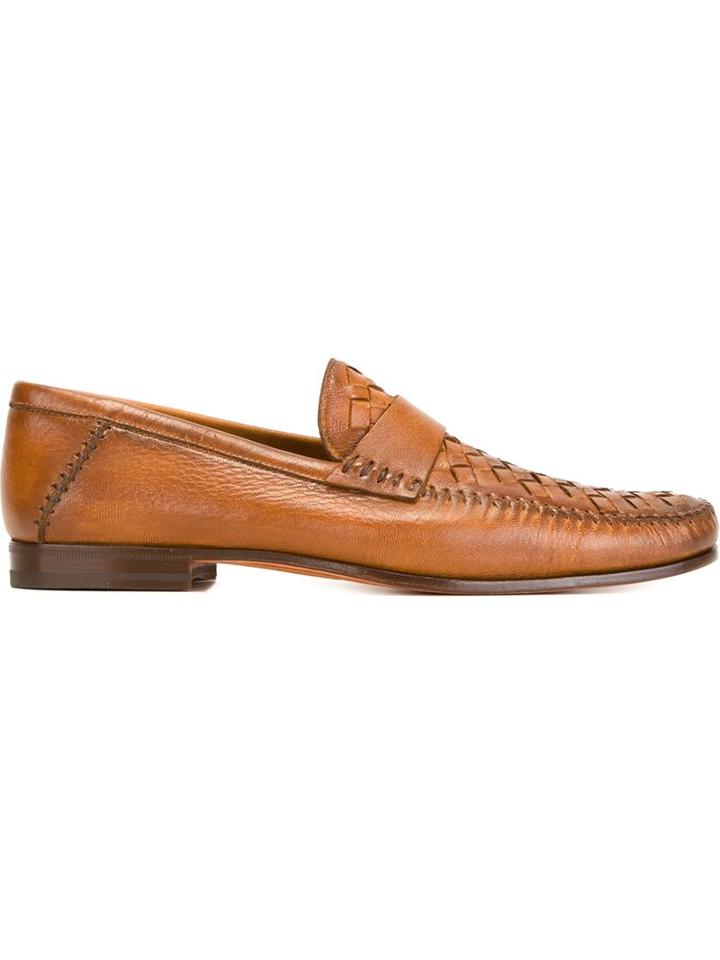 Santoni Woven Loafers, Men's, Size: 6, Brown, Leather