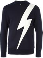 Neil Barrett Lightning Bolt Patch Sweatshirt, Men's, Size: Xxs, Blue, Viscose/spandex/elastane/lyocell/cotton