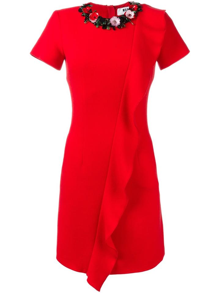 Msgm Embellished Neck Dress - Red