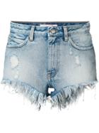 Palm Angels Frayed Denim Shorts - Blue