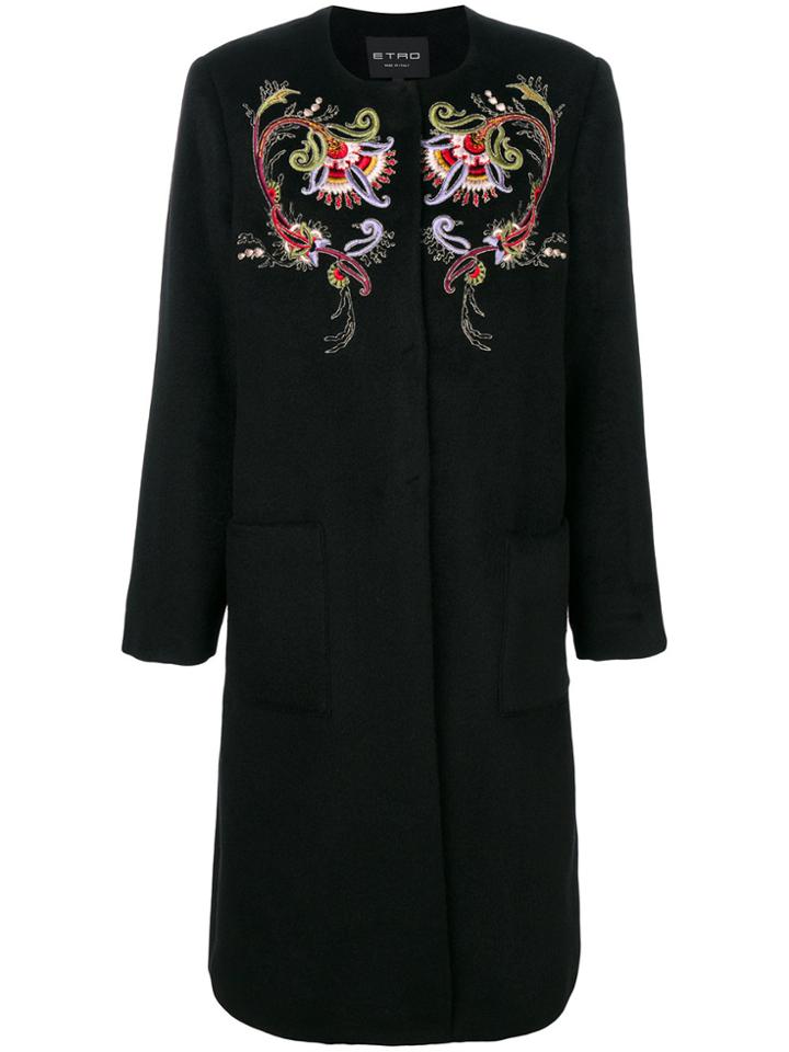 Etro Embroidered Coat - Black