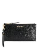 Miu Miu Glitter Logo Plaque Clutch Bag - Black