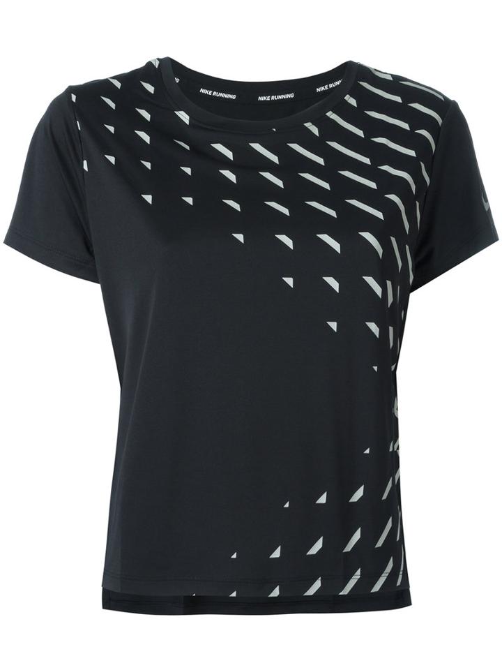 Nike - Geometric Print Dri-fit Running Top - Women - Polyester - L, Black