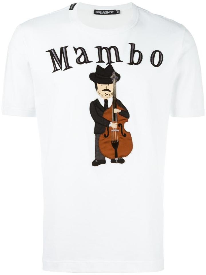 Dolce & Gabbana Mambo Musician Patch T-shirt, Men's, Size: 48, White, Cotton