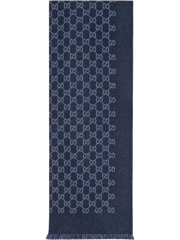 Gucci Gg Jacquard Wool Scarf - Blue