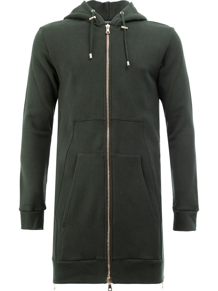 Balmain - Longline Zip Detail Hoodie - Men - Cotton - S, Green, Cotton